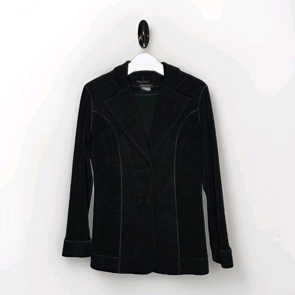 2 Pc EVA VARRO Pebble Textured Stretch Blazer & 3/4 Sleeve Top Sz L Black